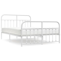 Cadre de lit métal sans matelas et pied de lit blanc 135x190 cm 