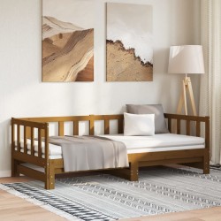Lit coulissant sans matelas marron miel 2x(90x190) cm 