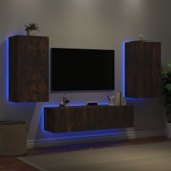 Unités murales TV avec LED 4 pcs chêne fumé bois d'ingénierie 