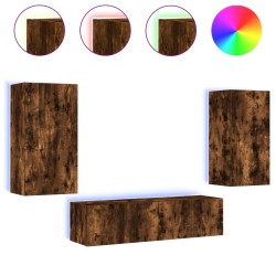 Unités murales TV avec LED 4 pcs chêne fumé bois d'ingénierie 