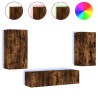 Unités murales TV avec LED 4 pcs chêne fumé bois d'ingénierie 