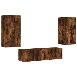Unités murales TV avec LED 4 pcs chêne fumé bois d'ingénierie 