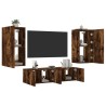 Unités murales TV avec LED 4 pcs chêne fumé bois d'ingénierie 