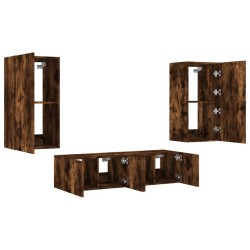 Unités murales TV avec LED 4 pcs chêne fumé bois d'ingénierie 
