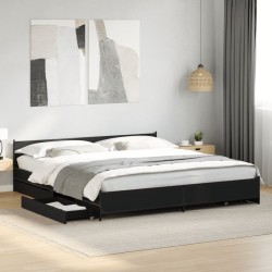 Cadre de lit avec tiroirs sans matelas noir 200x200 cm 