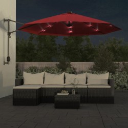 Parasol mural avec LED rouge vif 290 cm 