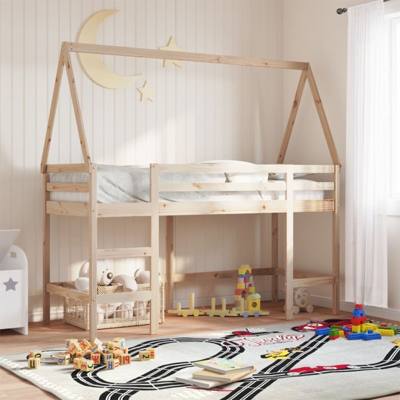 Lit superposé avec échelle et toit sans matelas 90x200 cm 