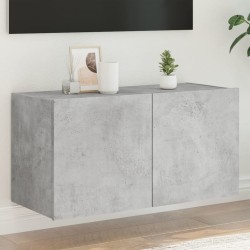 Meuble TV mural avec lumières LED gris béton 80x35x41 cm 