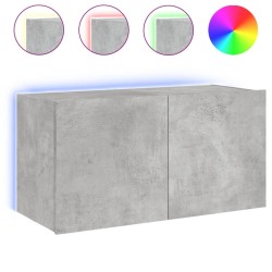 Meuble TV mural avec lumières LED gris béton 80x35x41 cm 