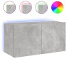 Meuble TV mural avec lumières LED gris béton 80x35x41 cm 