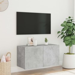 Meuble TV mural avec lumières LED gris béton 80x35x41 cm 