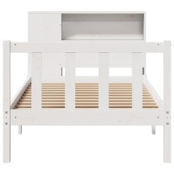 Lit bibliothèque sans matelas blanc 90x190cm bois de pin massif 