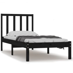Cadre de lit sans matelas noir 75x190 cm bois de pin massif 