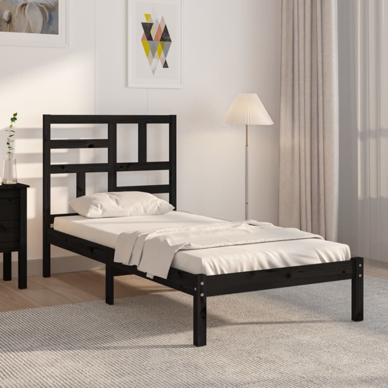 Cadre de lit sans matelas noir bois massif 100x200 cm 