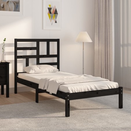 Cadre de lit sans matelas noir bois massif 100x200 cm 