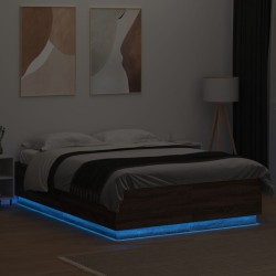 Cadre de lit avec LED sans matelas chêne marron 160x200 cm 