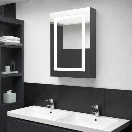 Armoire de salle de bain à miroir LED gris brillant 50x13x70 cm 