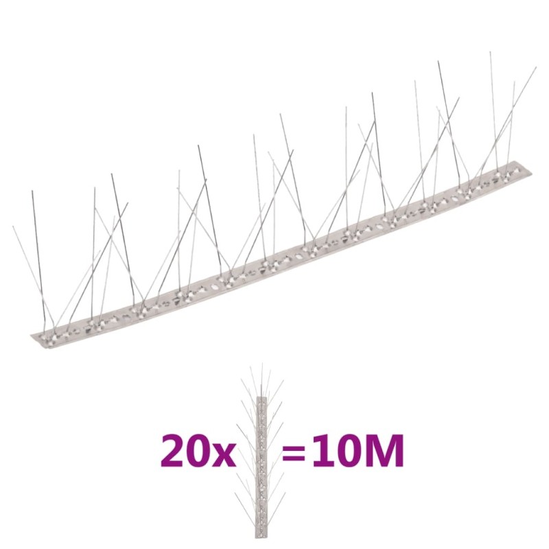 Ensemble de 20 pointes à 5 rangées contre oiseaux Inox 10 m Ensemble de 20 pointes à 5 rangées contre oiseaux Inox 10 m
