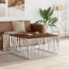 Table basse argenté acier inoxydable/bois massif récupération 