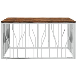 Table basse argenté acier inoxydable/bois massif récupération 