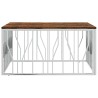 Table basse argenté acier inoxydable/bois massif récupération 