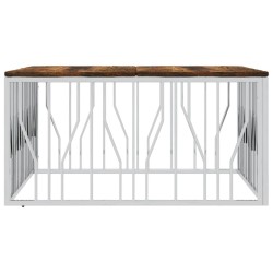 Table basse argenté acier inoxydable/bois massif récupération 