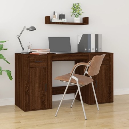 Bureau avec armoire chêne marron bois d'ingénierie 