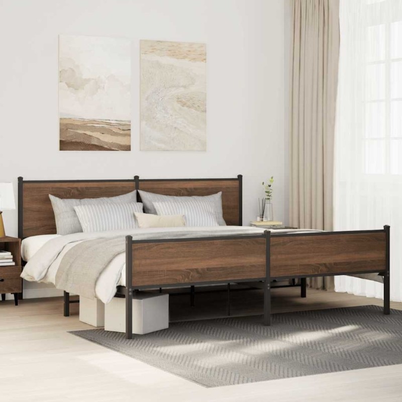 Cadre de lit en métal sans matelas chêne marron 193x203 cm 