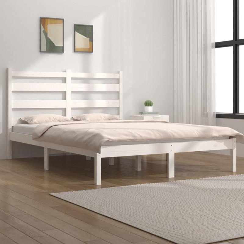 Cadre de lit sans matelas blanc bois massif 140x190 cm 