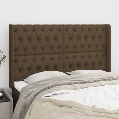 Tête de lit avec oreilles Marron foncé 163x16x118/128 cm Tissu  