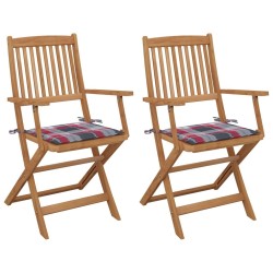 Chaises pliables de jardin lot de 2 avec coussins Bois d'acacia 