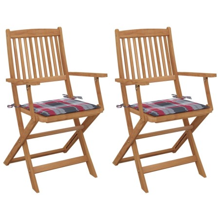 Chaises pliables de jardin lot de 2 avec coussins Bois d'acacia 