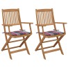 Chaises pliables de jardin lot de 2 avec coussins Bois d'acacia 