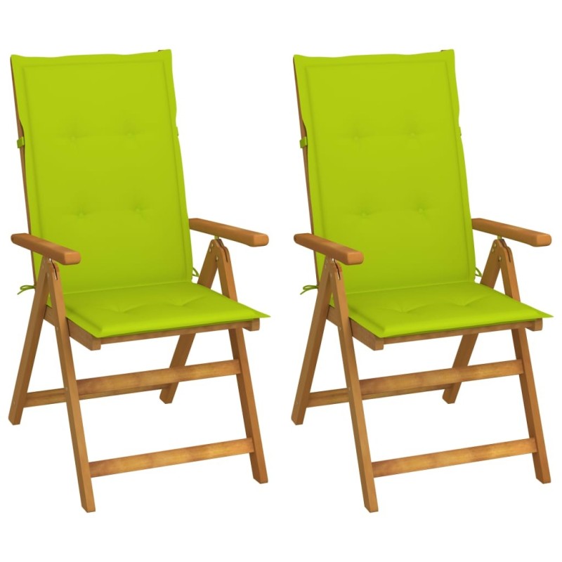 Chaises inclinables de jardin lot de 2 et coussins Bois acacia 