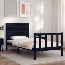 Cadre de lit sans matelas noir 90x200 cm bois de pin massif 