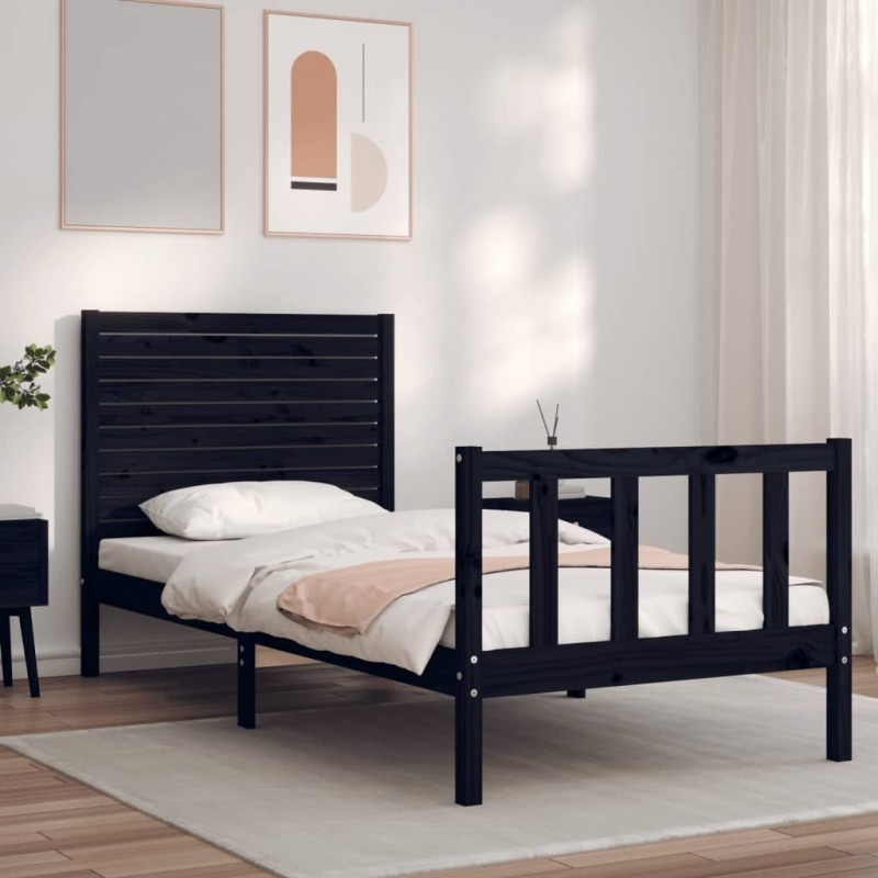 Cadre de lit sans matelas noir 90x200 cm bois de pin massif 