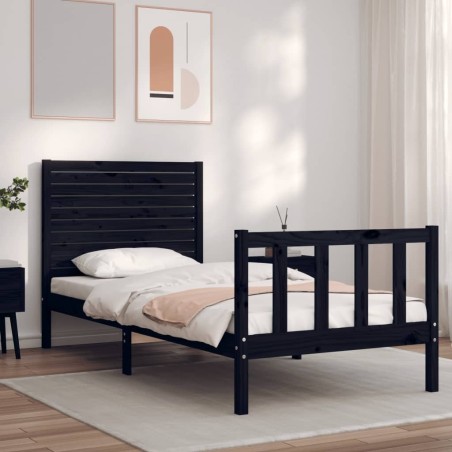 Cadre de lit sans matelas noir 90x200 cm bois de pin massif 