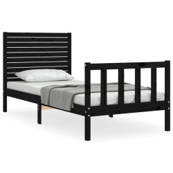 Cadre de lit sans matelas noir 90x200 cm bois de pin massif 