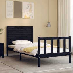 Cadre de lit sans matelas noir 90x200 cm bois de pin massif 