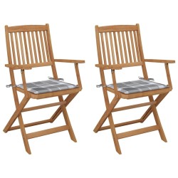 Chaises pliables de jardin lot de 2 avec coussins Bois d'acacia 