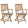 Chaises pliables de jardin lot de 2 avec coussins Bois d'acacia 