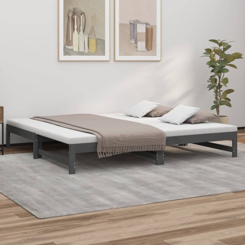 Lit coulissant sans matelas gris 2x(100x200) cm 