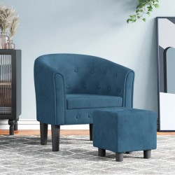 Fauteuil avec repose-pied bleu foncé velours 