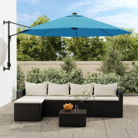Parasol mural avec LED bleu mer 290 cm 