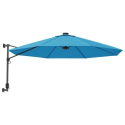 Parasol mural avec LED bleu mer 290 cm 