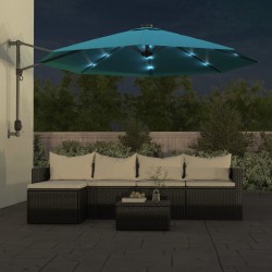 Parasol mural avec LED bleu mer 290 cm 