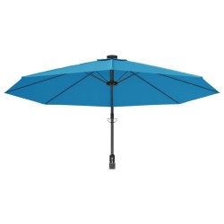 Parasol mural avec LED bleu mer 290 cm 
