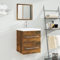 Meuble lavabo avec bassin intégré Chêne fumé Bois d'ingénierie 