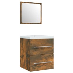 Meuble lavabo avec bassin intégré Chêne fumé Bois d'ingénierie 