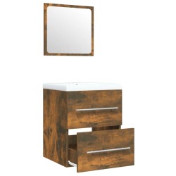 Meuble lavabo avec bassin intégré Chêne fumé Bois d'ingénierie 